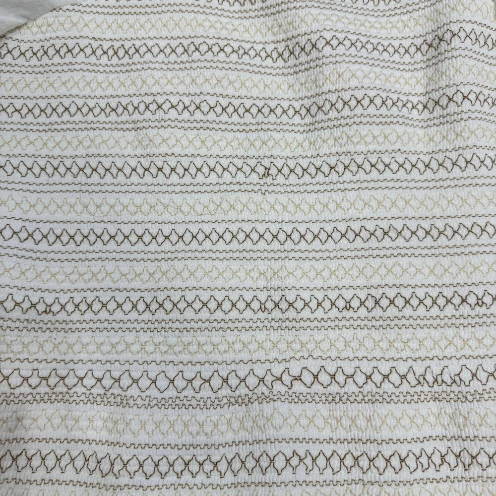 Anthropologie Women's XL White Smocked Embroidered Puff Sleeve Square Neck Top‎